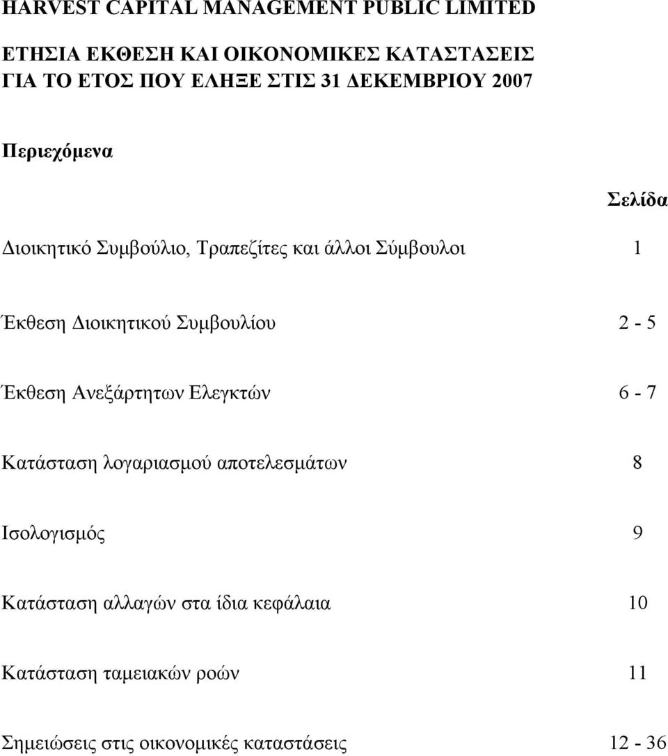 Έκθεση Ανεξάρτητων Ελεγκτών 6-7 Κατάσταση λογαριασμού αποτελεσμάτων 8 Ισολογισμός 9 Κατάσταση