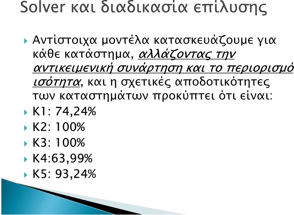 περιορισµό ισότητα, και η σχετικέ αποδοτικότητε των καταστηµάτων