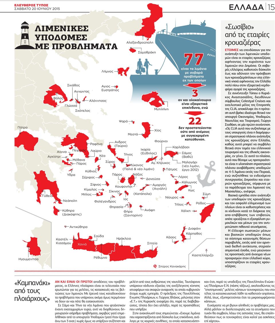 Κήρυκος Μαλαγάρι Μύκονος (νέο λιμάνι, (Παλιό & νέο λιμάνι) Πάτμος Κύθνος έργο 2012) Σέριφος Πάρος Νάξος Δονούσα Λέρος Κάλυμνος Σίφνος Αμοργός Κουφονήσι Κίμωλος (Αιγιάλη) Σίκινος Κως Μήλος (Κατάπολα)