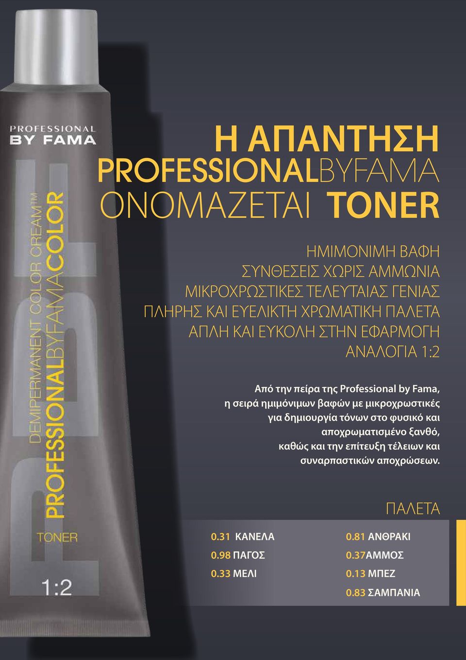 ημιμόνιμων βαφών με μικροχρωστικές για δημιουργία τόνων στο φυσικό και αποχρωματισμένο ξανθό, καθώς και την επίτευξη
