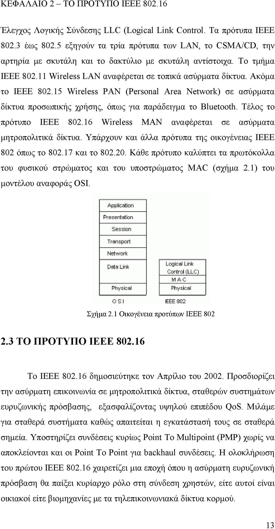 15 Wireless PAN (Personal Area Network) σε ασύρματα δίκτυα προσωπικής χρήσης, όπως για παράδειγμα το Bluetooth. Τέλος το πρότυπο IEEE 802.16 Wireless MAN αναφέρεται σε ασύρματα μητροπολιτικά δίκτυα.
