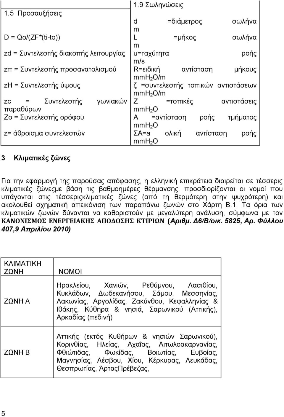 zζ = οκηεθεζηήξ ύρμοξ γ =ζοκηεθεζηήξ ημπζηώκ ακηζζηάζεςκ mmh 2 O/m zc = οκηεθεζηήξ βςκζαηώκ Z =ημπζηέξ ακηζζηάζεζξ παναεύνςκ mmh 2 O Εμ = οκηεθεζηήξ μνόθμο A =ακηίζηαζδ νμήξ ηιήιαημξ mmh 2 O z=