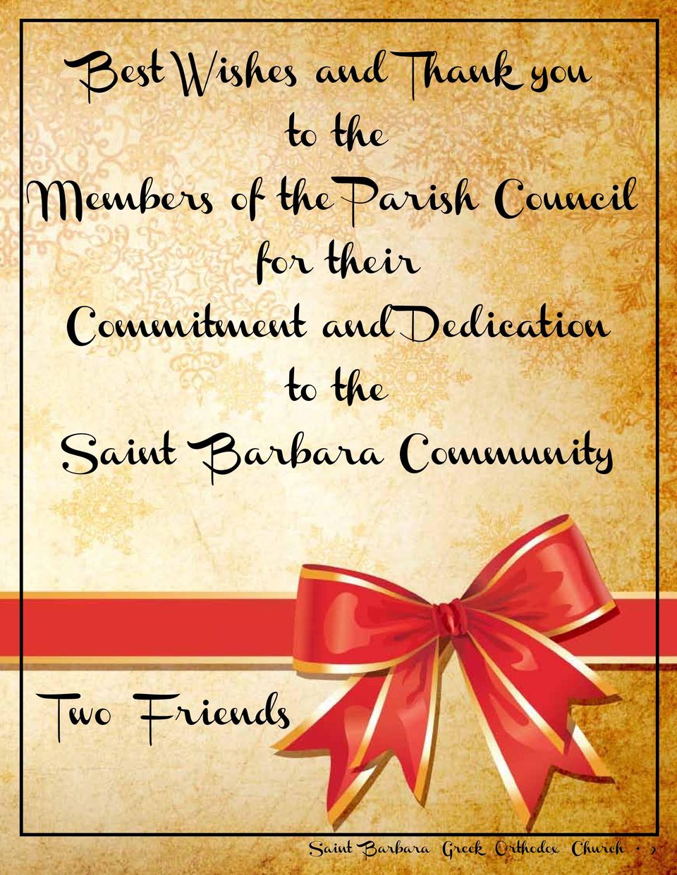Dedication to the Saint Barbara Community