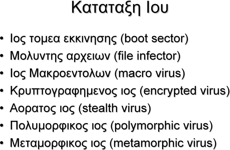 Κρυπτογραφημενος ιος (encrypted virus) Αορατος ιος (stealth