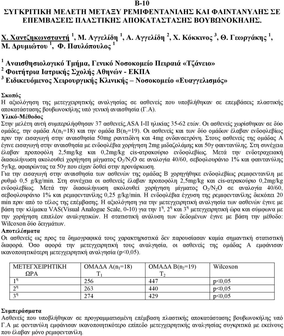 Παυλόπουλος 1 1 Αναισθησιολογικό Τµήµα, Γενικό Νοσοκοµείο Πειραιά «Τζάνειο» 2 Φοιτήτρια Ιατρικής Σχολής Αθηνών - ΕΚΠΑ 3 Ειδικευόµενος Χειρουργικής Κλινικής Νοσοκοµείο «Ευαγγελισµός» Σκοπός Η