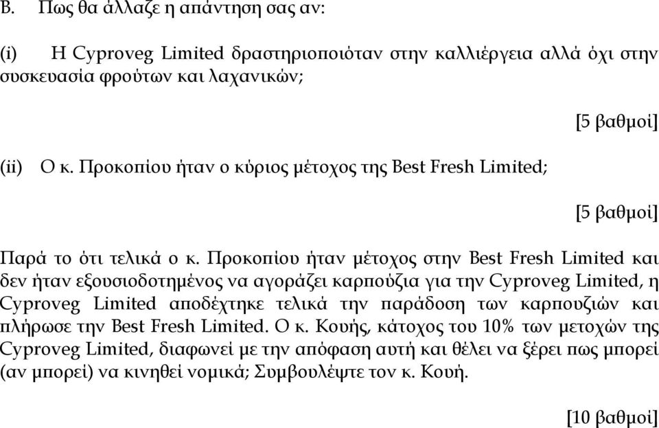 Προκοπίου ήταν μέτοχος στην Best Fresh Limited και δεν ήταν εξουσιοδοτημένος να αγοράζει καρπούζια για την Cyproveg Limited, η Cyproveg Limited αποδέχτηκε