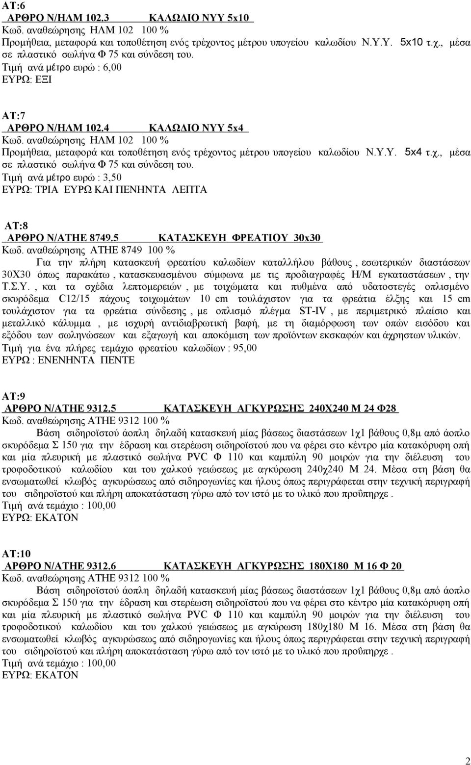 Τιμή ανά μέτρο ευρώ : 3,50 ΕΥΡΩ: ΤΡΙΑ EYΡΩ ΚΑΙ ΠΕΝΗΝΤΑ ΛΕΠΤΑ ΑΤ:8 ΑΡΘΡΟ Ν/ΑΤΗΕ 8749.5 ΚΑΤΑΣΚΕΥΗ ΦΡΕΑΤΙΟΥ 30 x30 Κωδ.