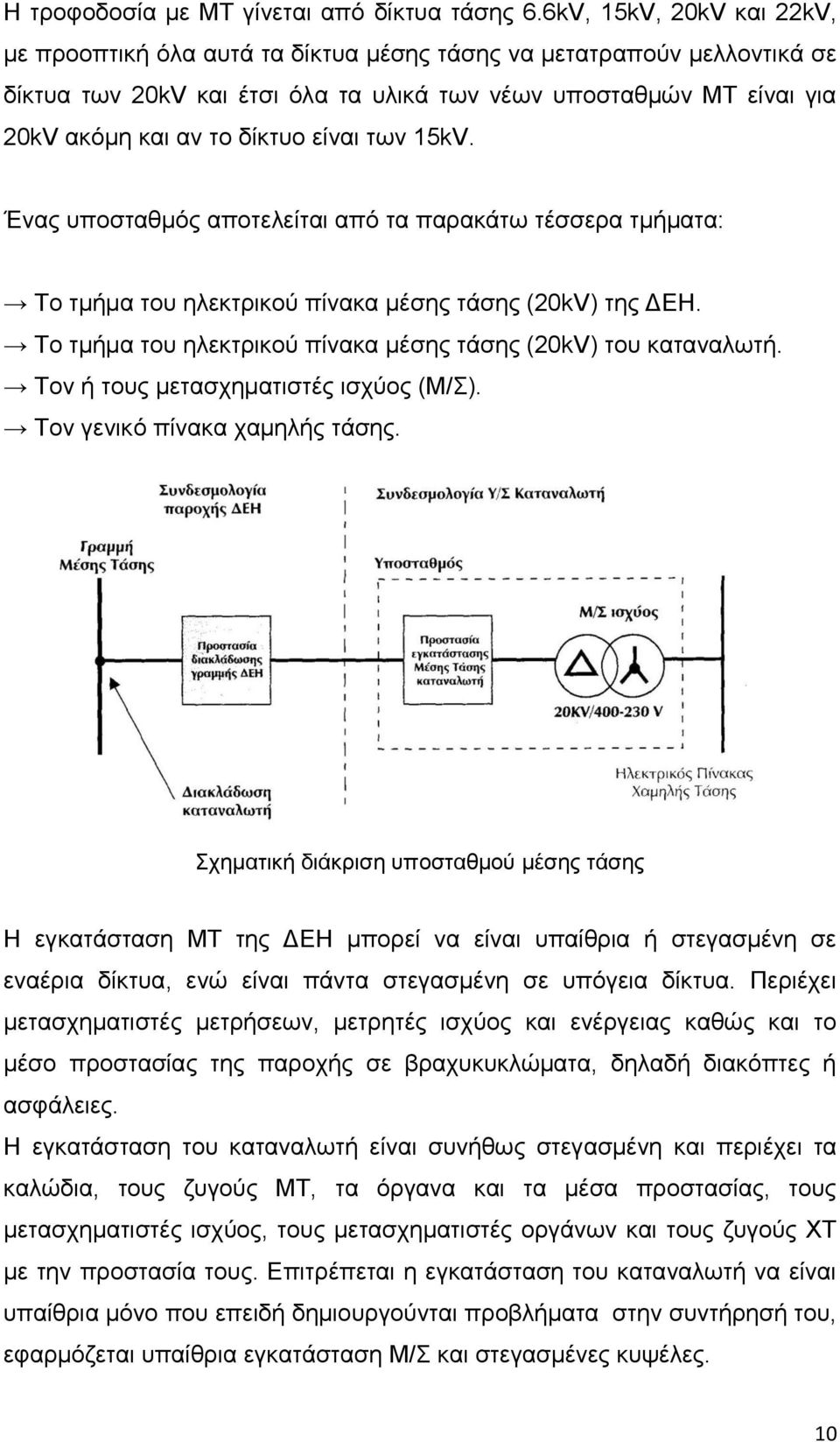 είλαη ησλ 15kV. Έλαο ππνζηαζκφο απνηειείηαη απφ ηα παξαθάησ ηέζζεξα ηκήκαηα: Σν ηκήκα ηνπ ειεθηξηθνχ πίλαθα κέζεο ηάζεο (20kV) ηεο ΓΔΖ.