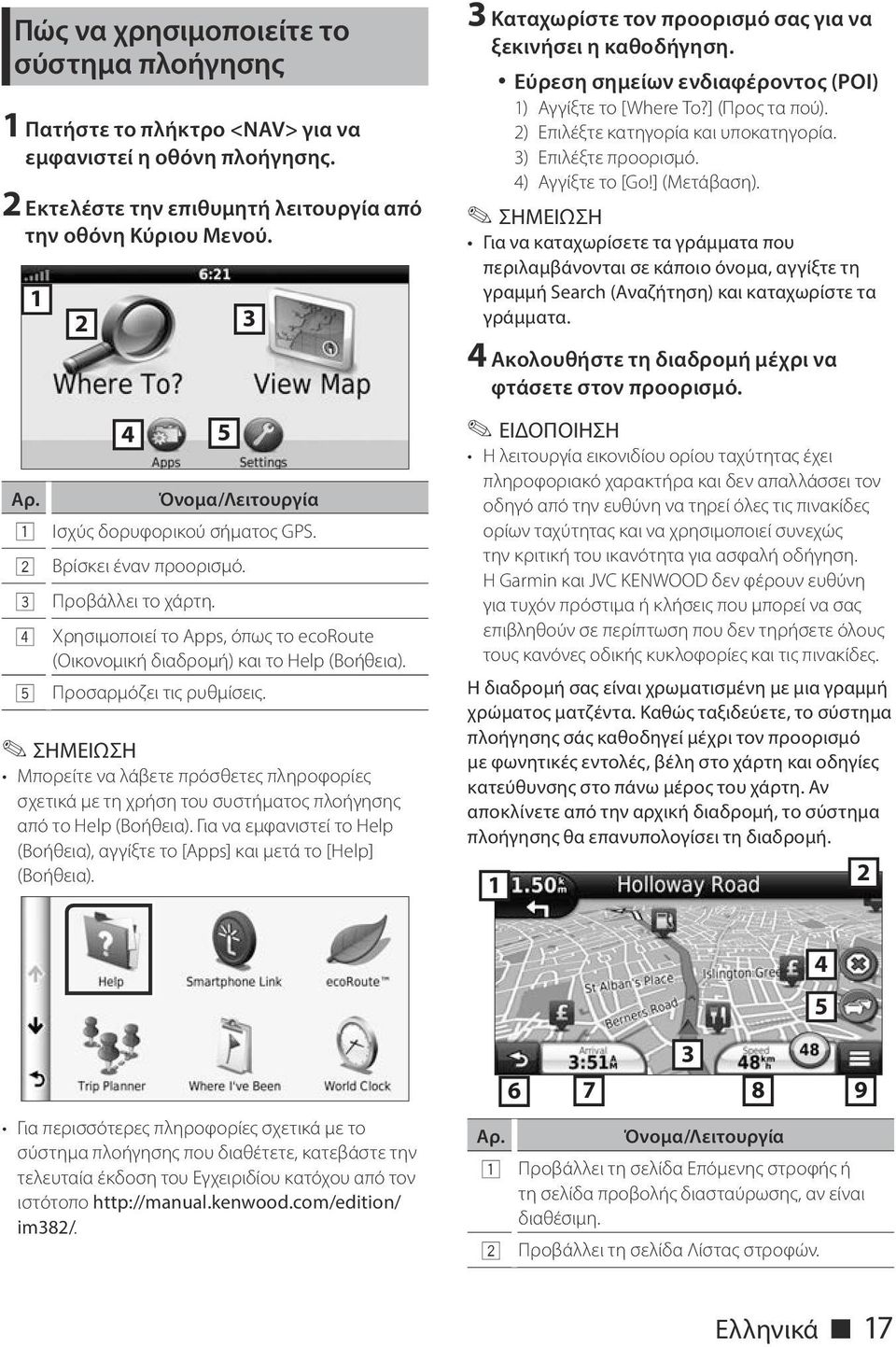 5 Προσαρμόζει τις ρυθμίσεις. Μπορείτε να λάβετε πρόσθετες πληροφορίες σχετικά με τη χρήση του συστήματος πλοήγησης από το Help (Βοήθεια).