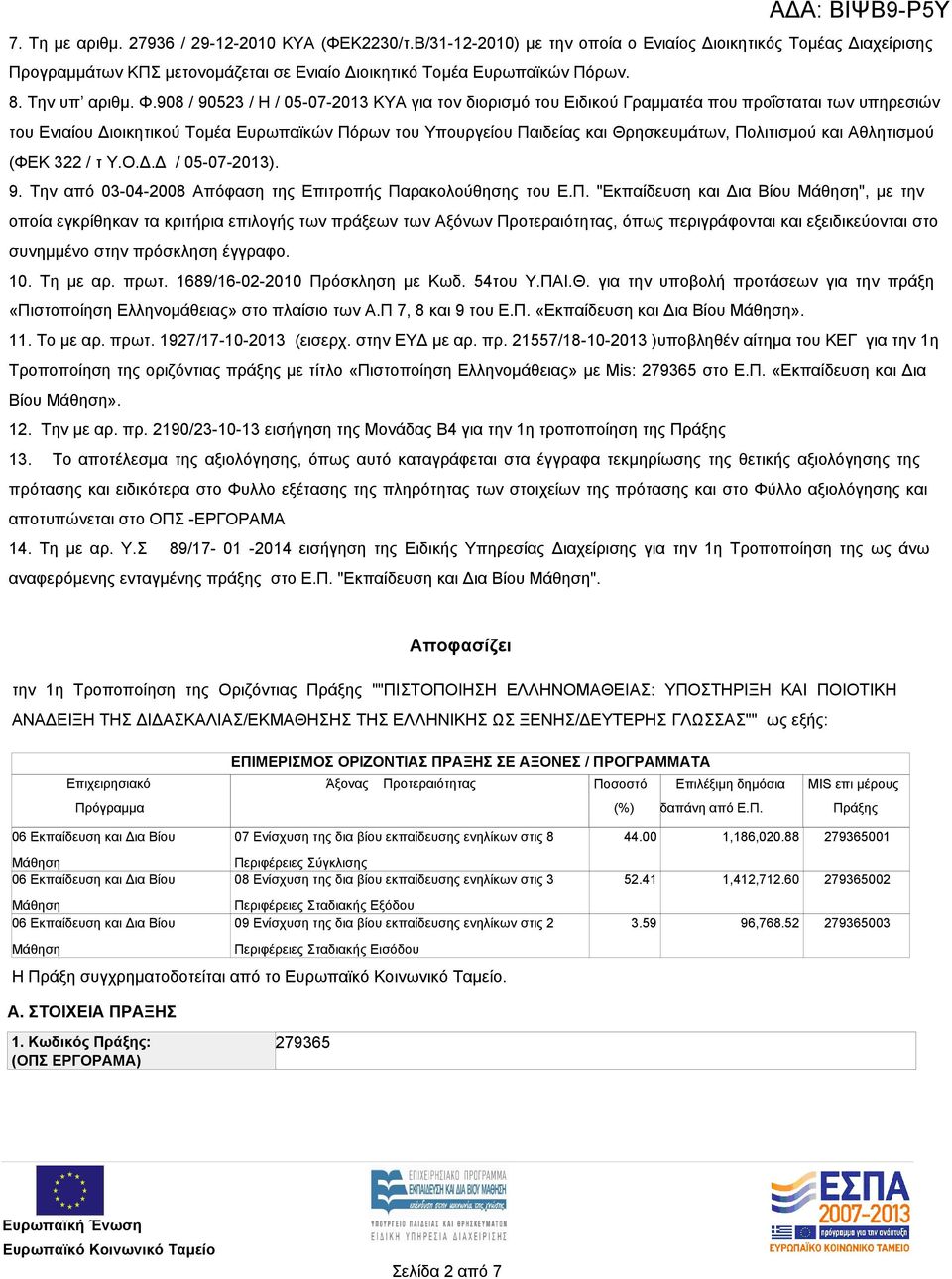 908 / 90523 / Η / 05-07-2013 ΚΥΑ για τον διορισμό του Ειδικού Γραμματέα που προΐσταται των υπηρεσιών του Ενιαίου Διοικητικού Τομέα Ευρωπαϊκών Πόρων του Υπουργείου Παιδείας και Θρησκευμάτων,