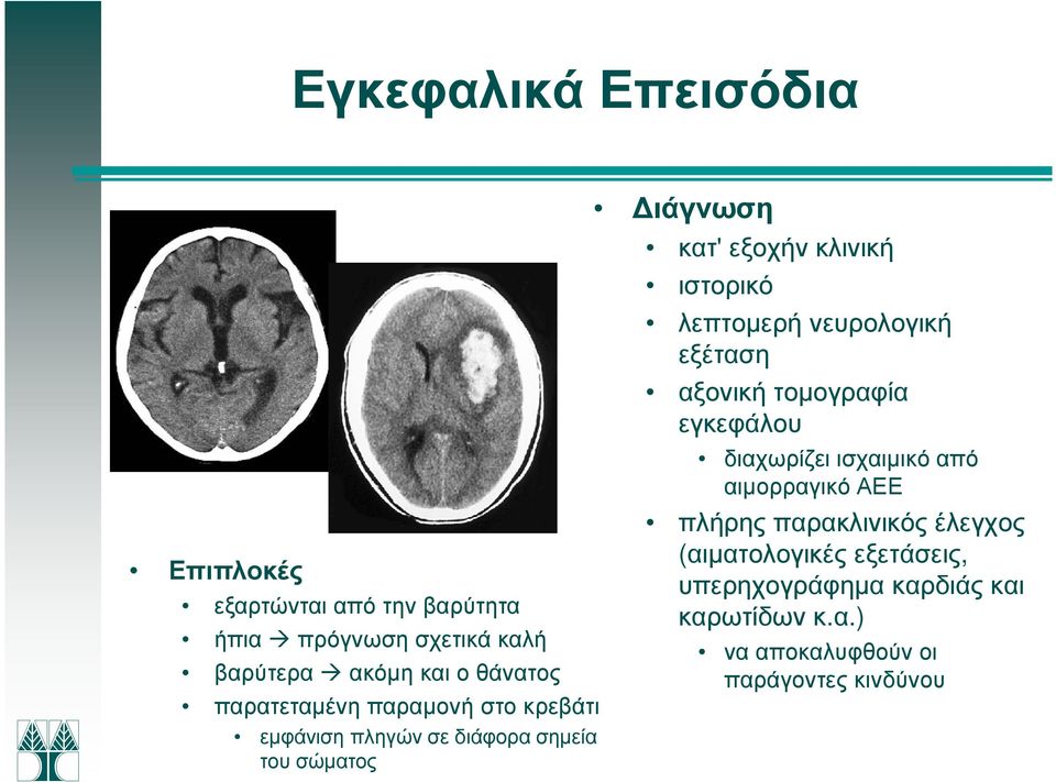 λεπτοµερή νευρολογική εξέταση αξονική τοµογραφία εγκεφάλου διαχωρίζει ισχαιµικό από αιµορραγικό ΑΕΕ πλήρης