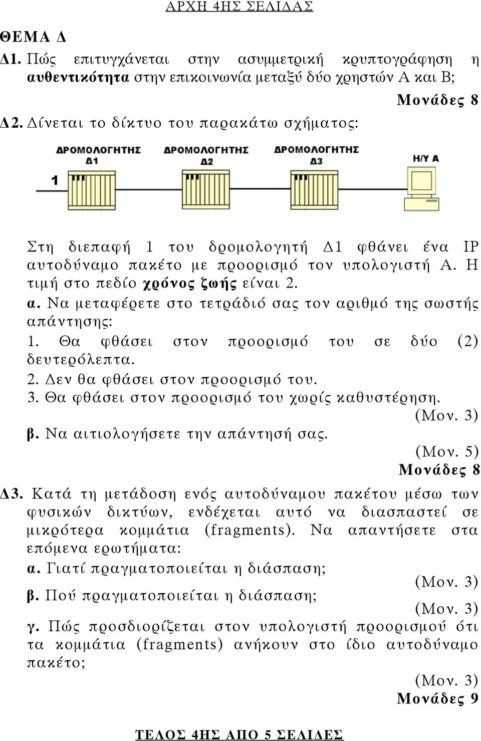 Θα φθάσει στον προορισμό του σε δύο (2) δευτερόλεπτα. 2. εν θα φθάσει στον προορισμό του. 3. Θα φθάσει στον προορισμό του χωρίς καθυστέρηση. β. Να αιτιολογήσετε την απάντησή σας. (Μον. 5) 3.