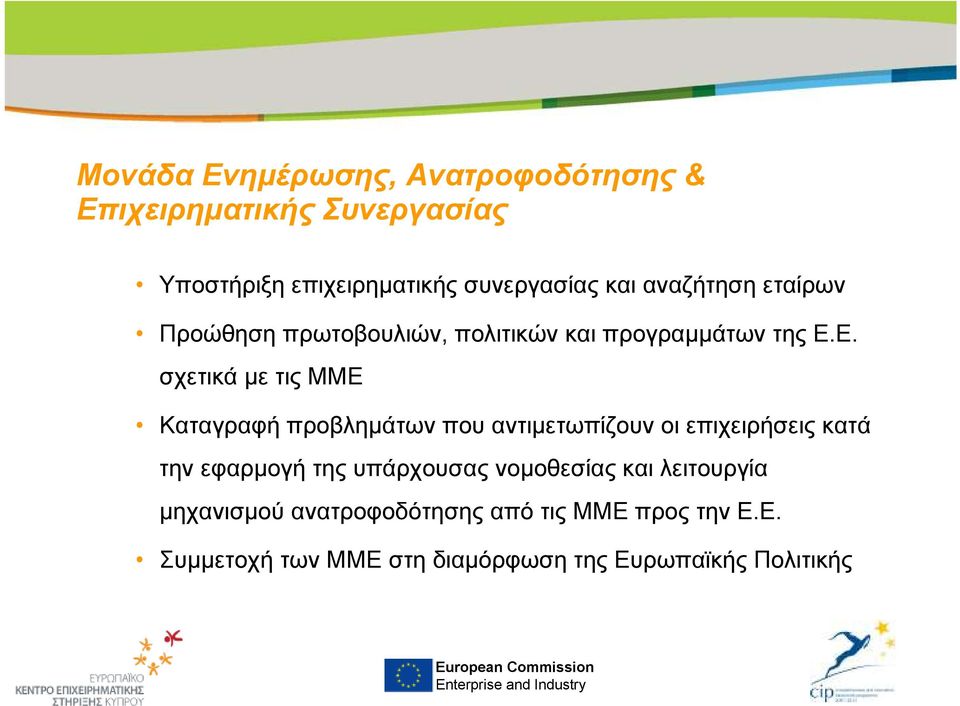 Ε. σχετικά µε τις ΜΜΕ Καταγραφή προβληµάτων που αντιµετωπίζουν οι επιχειρήσεις κατά την εφαρµογή της