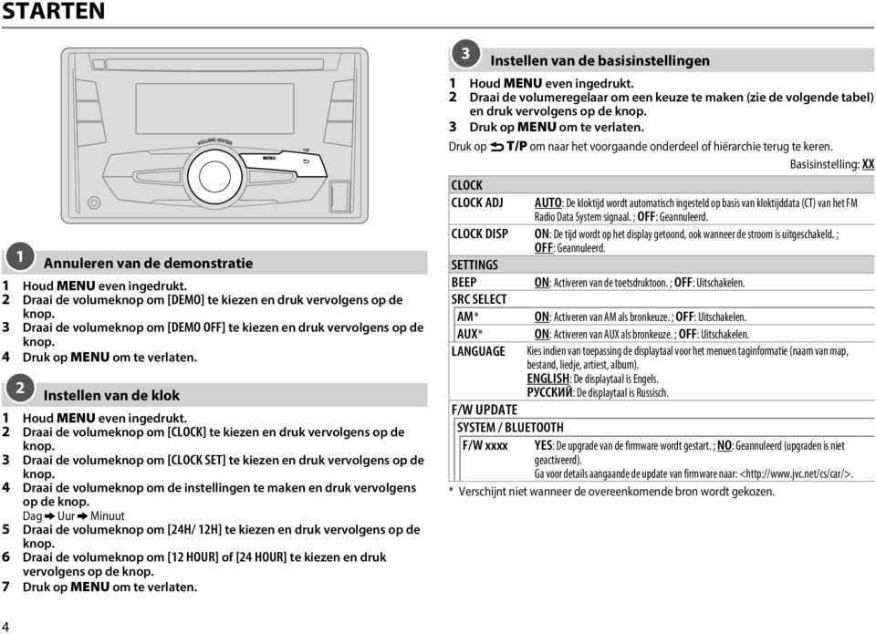 2 Draai de volumeknop om [CLOCK] te kiezen en druk vervolgens op de knop. 3 Draai de volumeknop om [CLOCK SET] te kiezen en druk vervolgens op de knop.