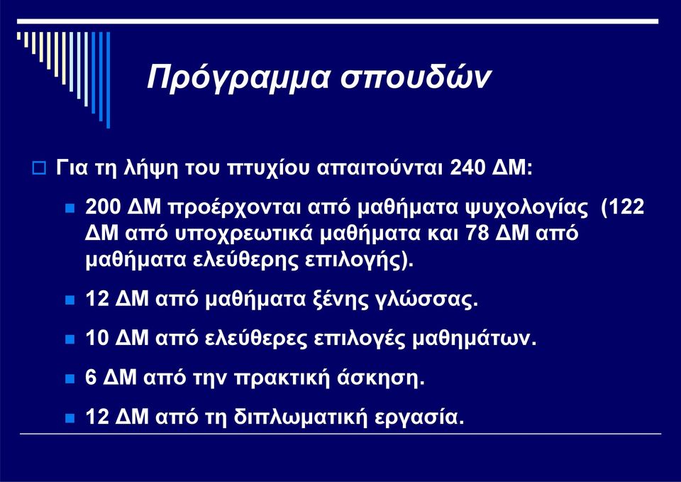 από μαθήματα ελεύθερης επιλογής). 12 ΔΜ από μαθήματα ξένης γλώσσας.