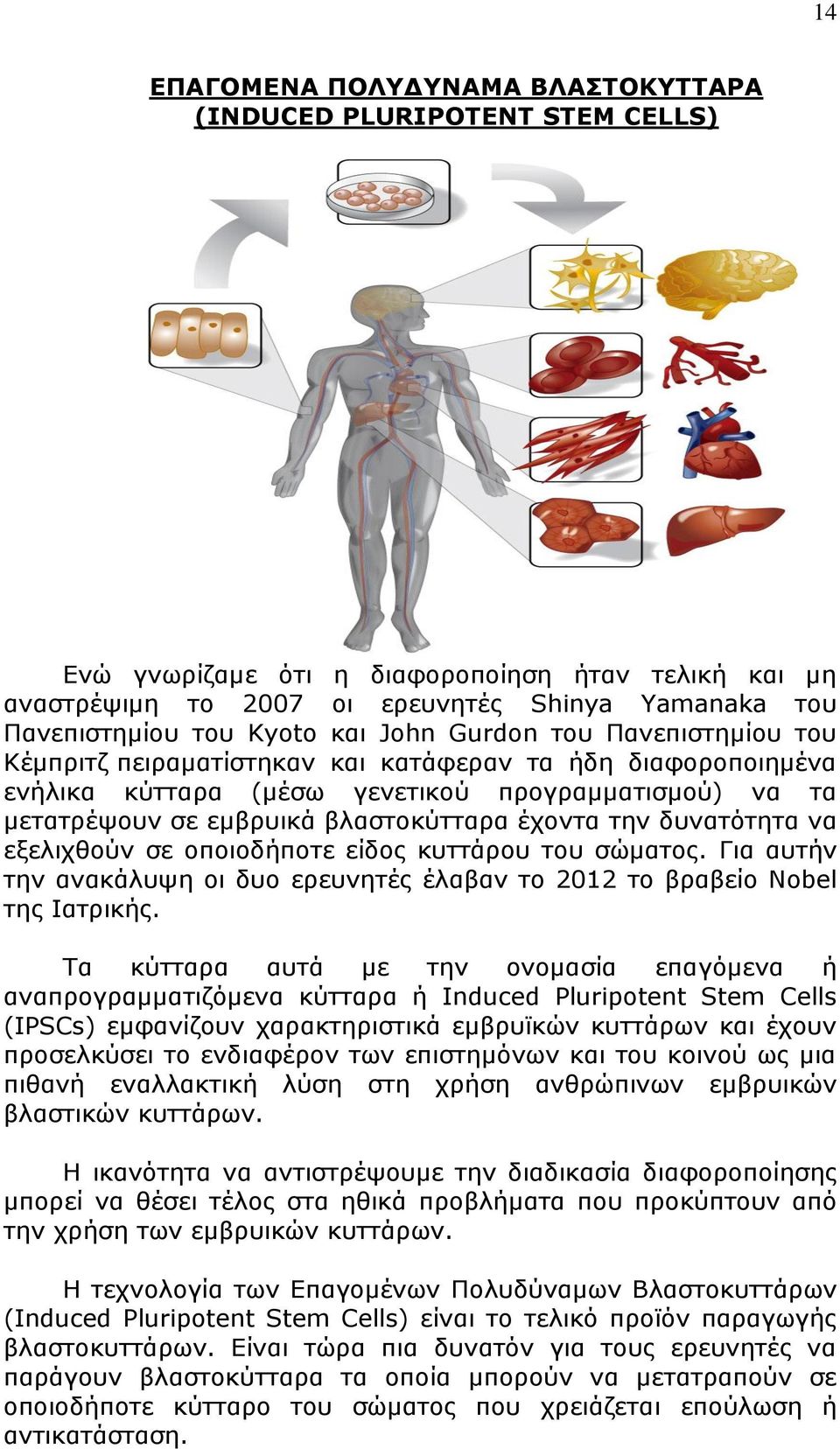 έχοντα την δυνατότητα να εξελιχθούν σε οποιοδήποτε είδος κυττάρου του σώματος. Για αυτήν την ανακάλυψη οι δυο ερευνητές έλαβαν το 2012 το βραβείο Nobel της Ιατρικής.