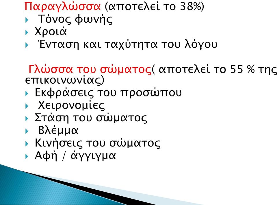 55 % της επικοινωνίας) Εκφράσεις του προσώπου