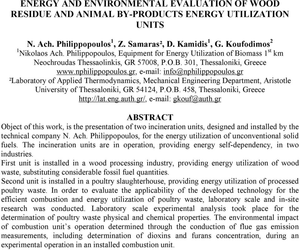 gr ²Laboratory of Applied Thermodynamics, Mechanical Engineering Department, Aristotle University of Thessaloniki, GR 54124, P.O.B. 458, Thessaloniki, Greece http://lat.eng.auth.