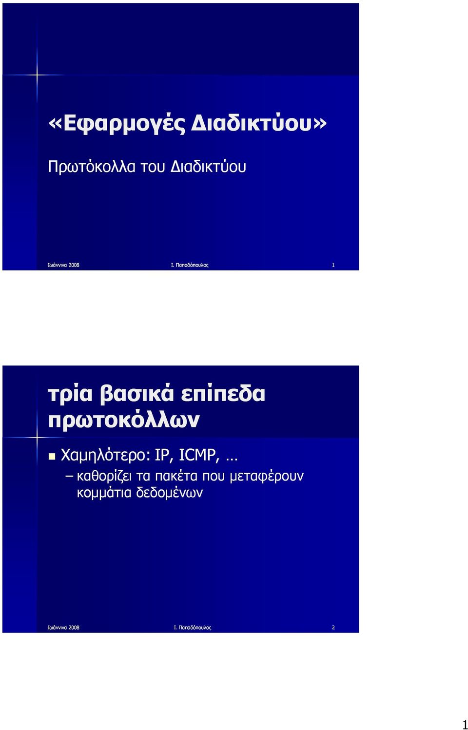 πρωτοκόλλων Χαμηλότερο: IP, ICMP, καθορίζει τα