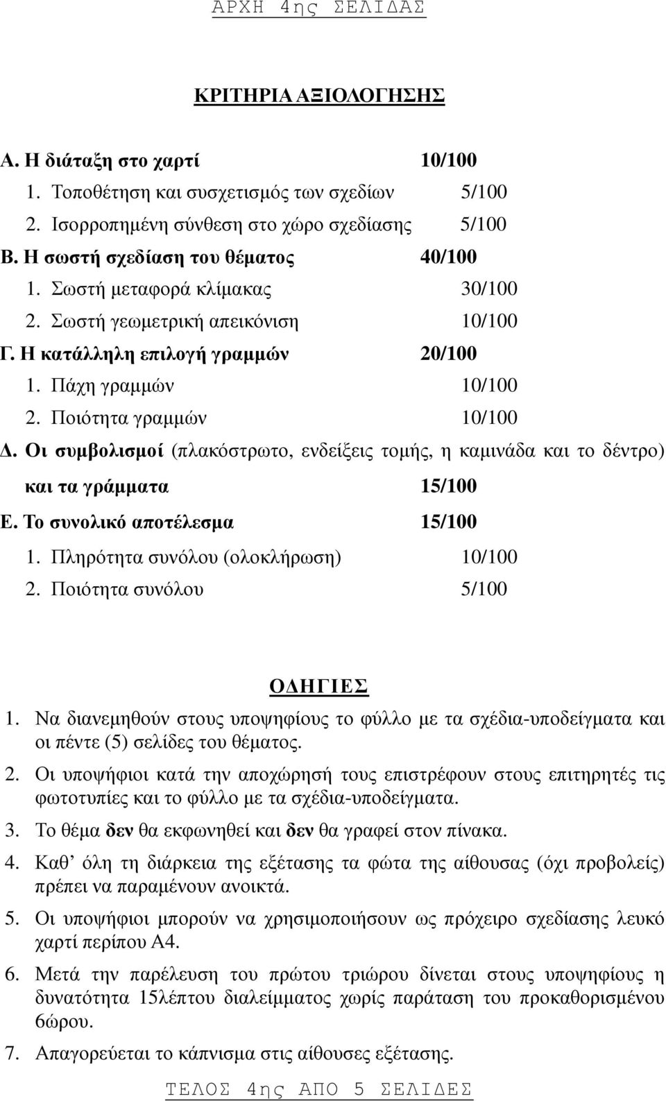 Οι συµβολισµοί (πλακόστρωτο, ενδείξεις τοµής, η καµινάδα και το δέντρο) και τα γράµµατα 15/100 Ε. Το συνολικό αποτέλεσµα 15/100 1. Πληρότητα συνόλου (ολοκλήρωση) 10/100 2.