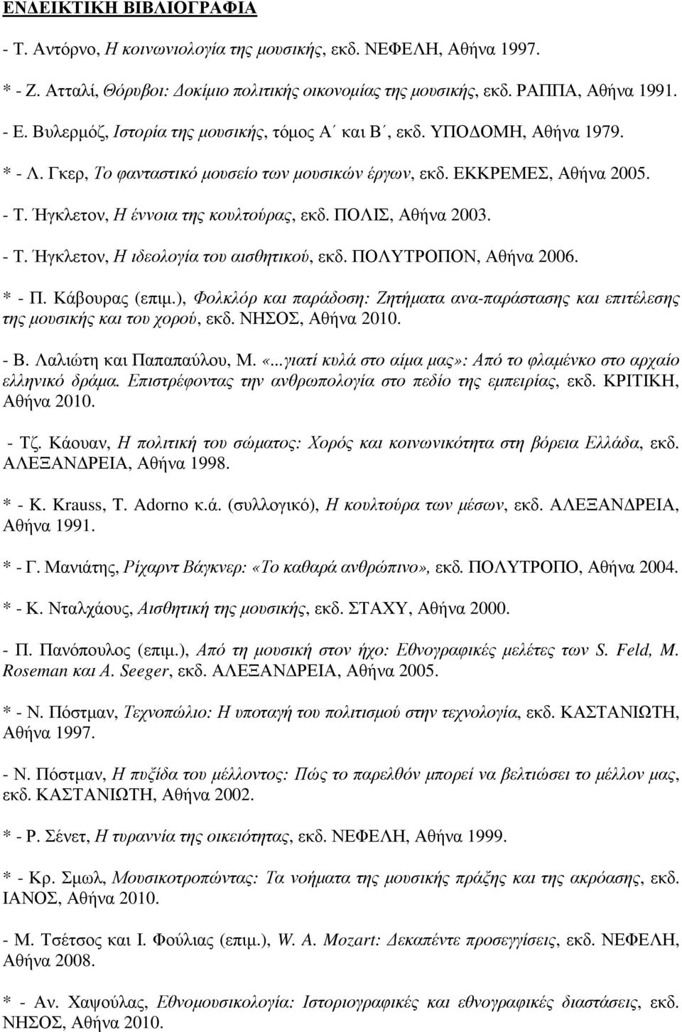 ΠΟΛΙΣ, Αθήνα 2003. - Τ. Ήγκλετον, Η ιδεολογία του αισθητικού, εκδ. ΠΟΛΥΤΡΟΠΟΝ, Αθήνα 2006. * - Π. Κάβουρας (επιµ.