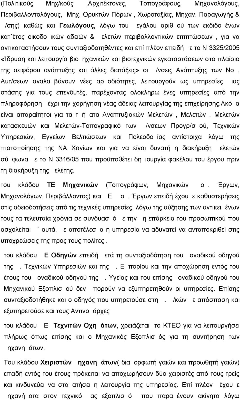 επί πλέον επειδή με το Ν 3325/2005 «Ίδρυση και λειτουργία βιομηχανικών και βιοτεχνικών εγκαταστάσεων στο πλαίσιο της αειφόρου ανάπτυξης και άλλες διατάξεις» οι Δ/νσεις Ανάπτυξης των Νομ.