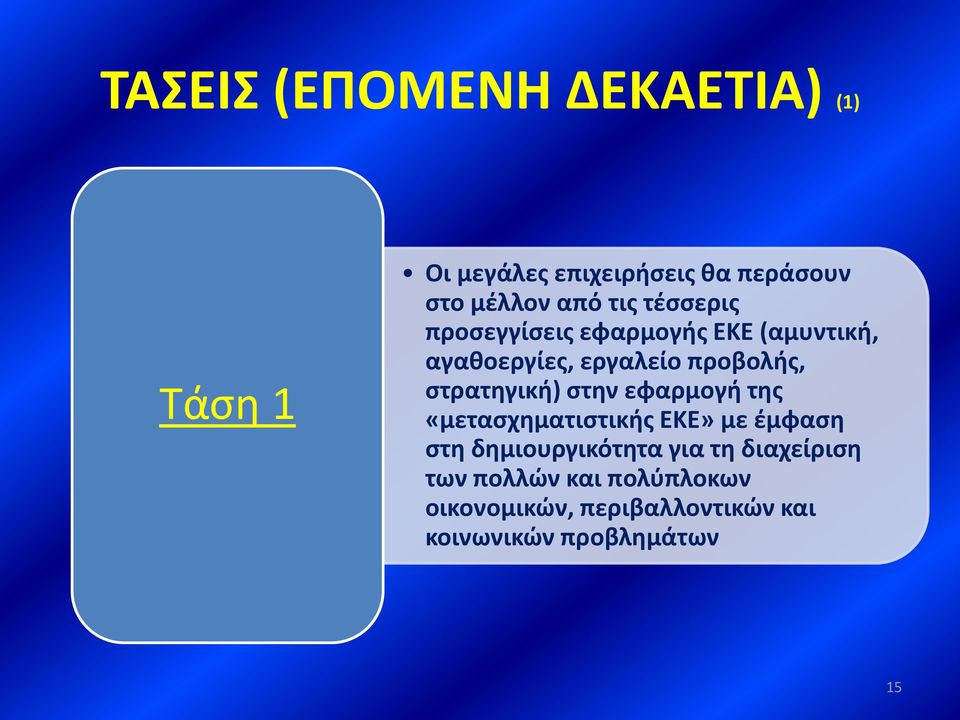 στρατηγική) στην εφαρμογή της «μετασχηματιστικής ΕΚΕ» με έμφαση στη δημιουργικότητα για