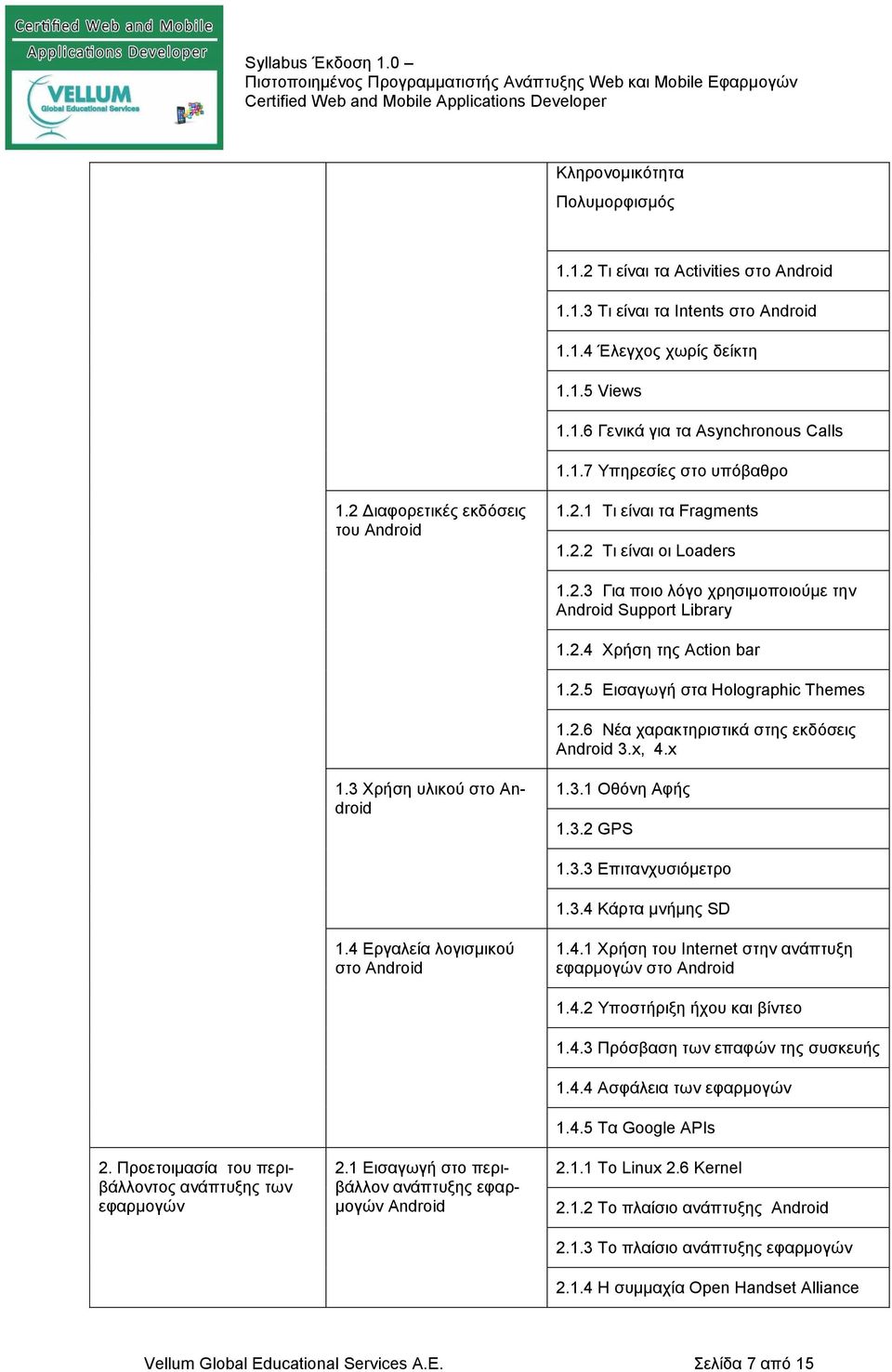 2.6 Νέα χαρακτηριστικά στης εκδόσεις Android 3.x, 4.x 1.3 Χρήση υλικού στο Android 1.3.1 Οθόνη Αφής 1.3.2 GPS 1.3.3 Επιτανχυσιόμετρο 1.3.4 Κάρτα μνήμης SD 1.4 Εργαλεία λογισμικού στο Android 1.4.1 Χρήση του Internet στην ανάπτυξη εφαρμογών στο Android 2.