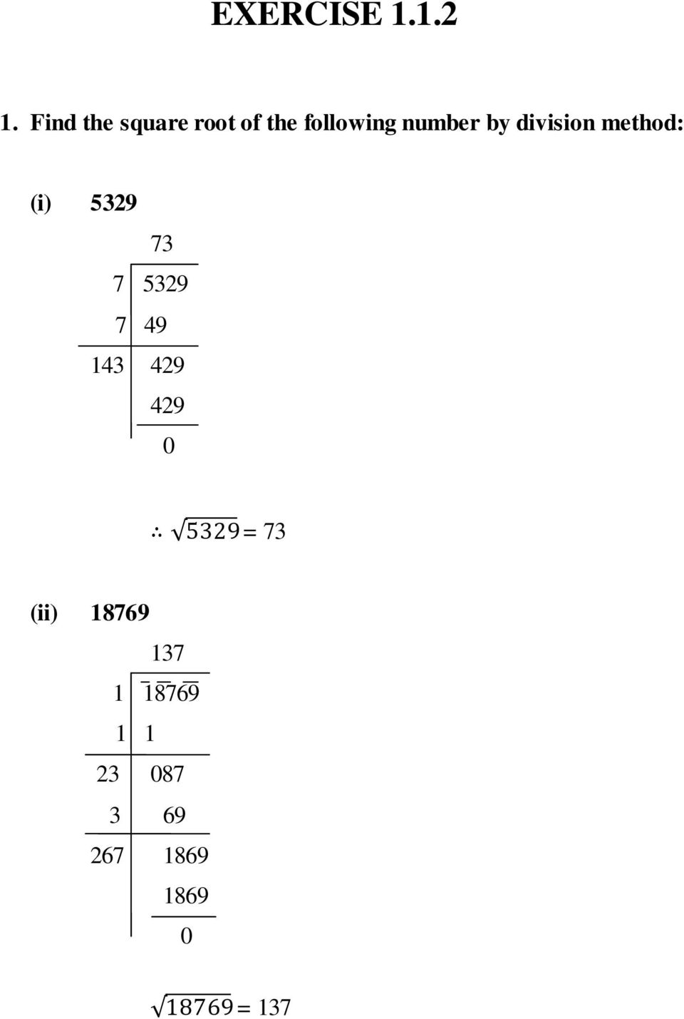 division method: (i) 5329 73 7 5329 7 49 143 429