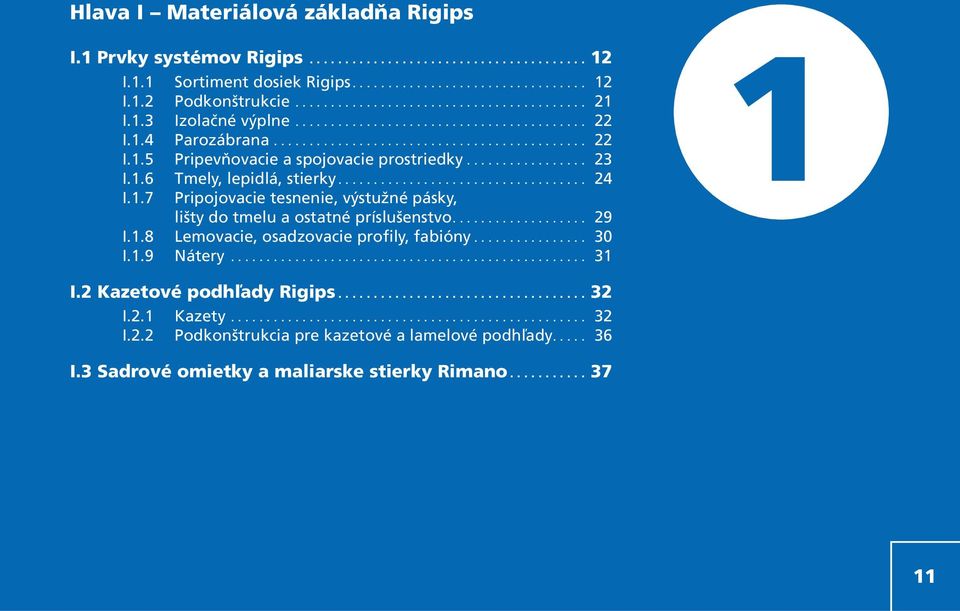 1.3 Speciální sadrokartónové a sadrovláknité dosky Rigips 7 I.1.3 Izolačné výplne......... I.1.4..... Sádrokartonové.............. akustické........ dosky..... Rigips 22 8 I.1.4 Parozábrana........ I.2.... Podkonstrukce.