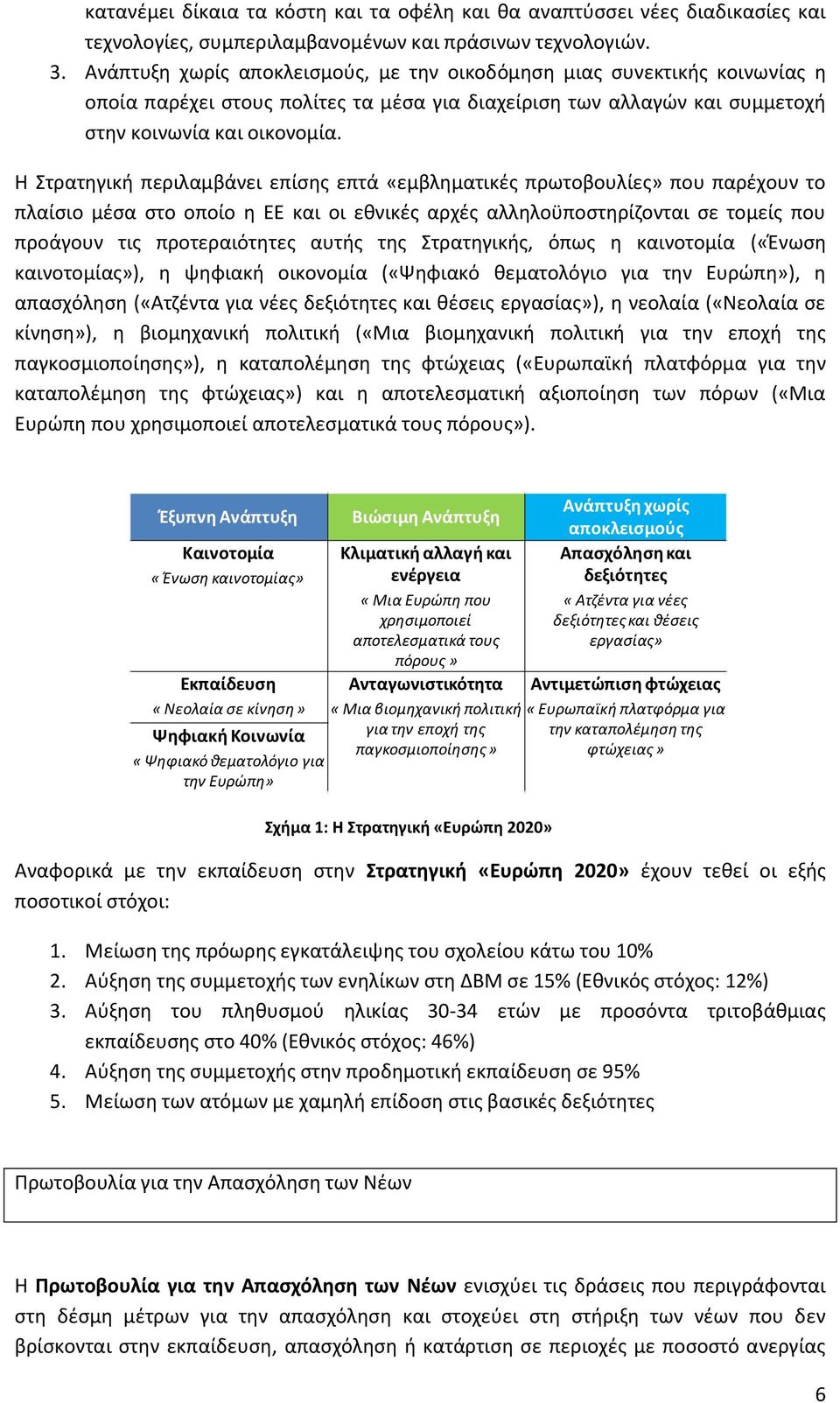 Θ Στρατθγικι περιλαμβάνει επίςθσ επτά «εμβλθματικζσ πρωτοβουλίεσ» που παρζχουν το πλαίςιο μζςα ςτο οποίο θ ΕΕ και οι εκνικζσ αρχζσ αλλθλοχποςτθρίηονται ςε τομείσ που προάγουν τισ προτεραιότθτεσ αυτισ