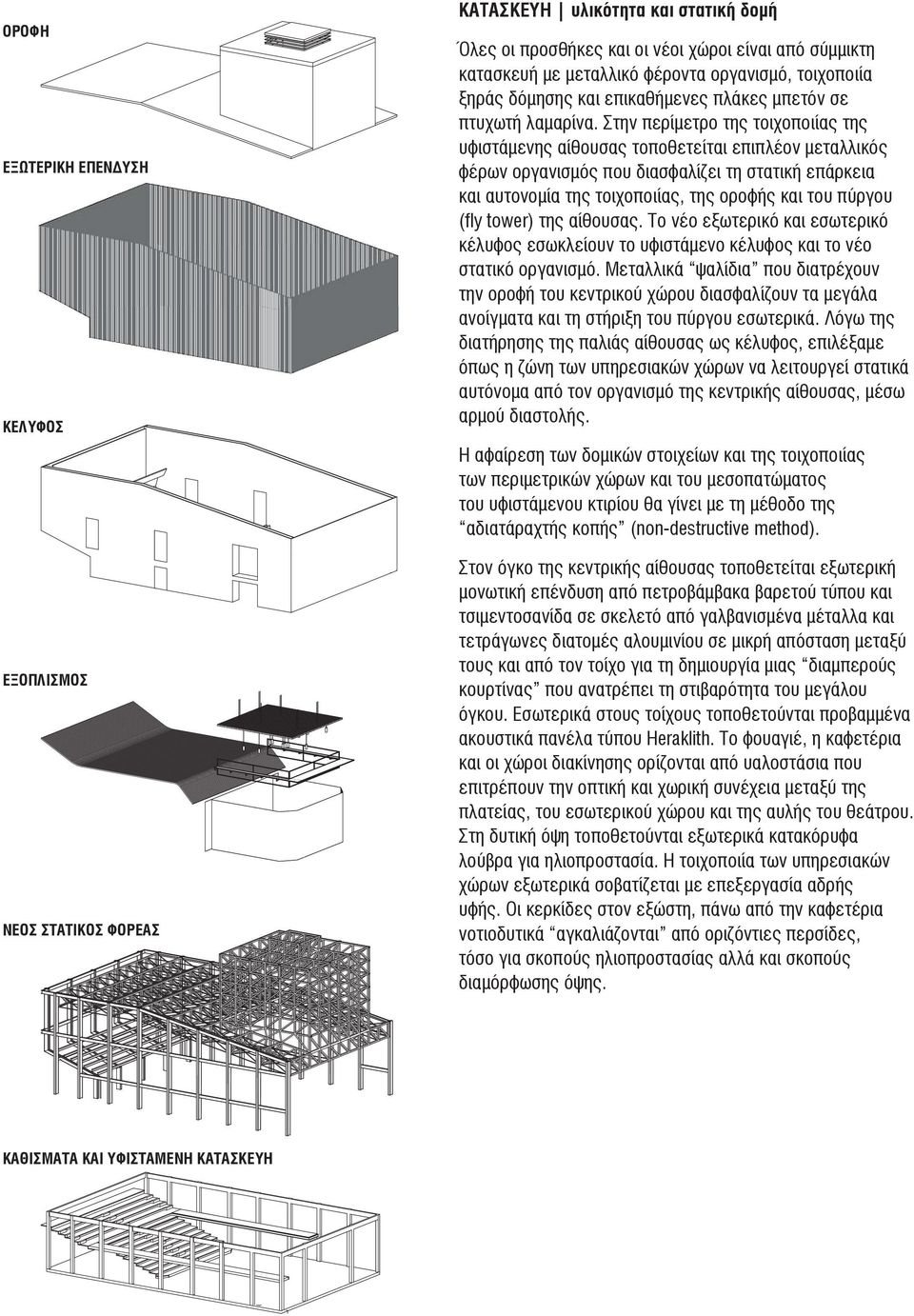 Στην περίμετρο της τοιχοποιίας της υφιστάμενης αίθουσας τοποθετείται επιπλέον μεταλλικός φέρων οργανισμός που διασφαλίζει τη στατική επάρκεια και αυτονομία της τοιχοποιίας, της οροφής και του πύργου