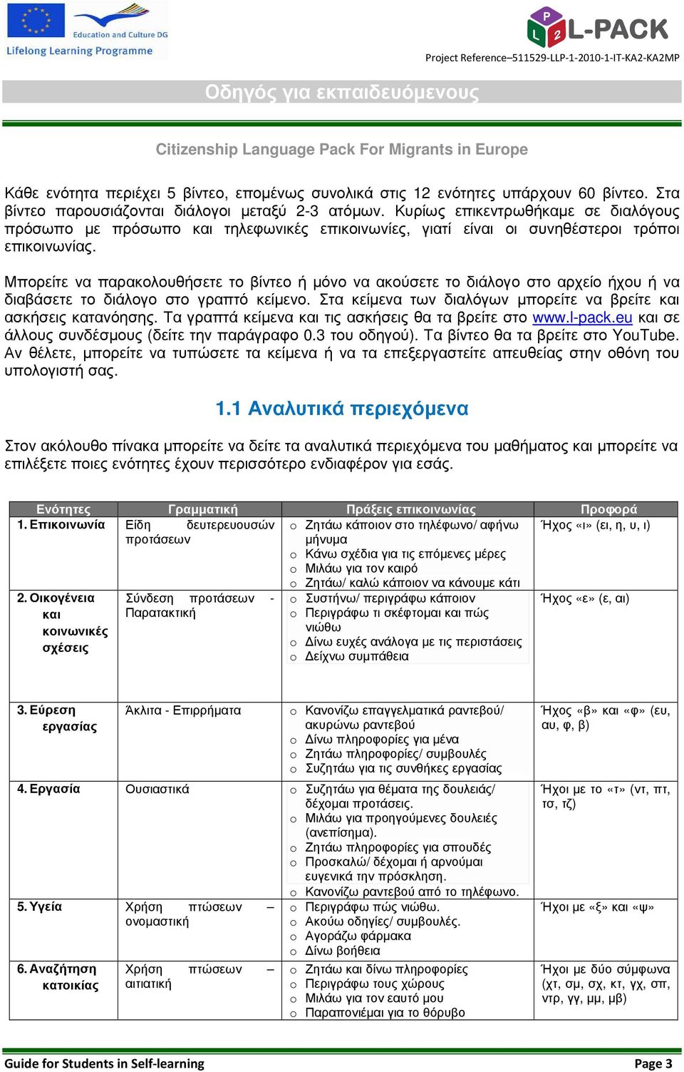 Μπορείτε να παρακολουθήσετε το βίντεο ή µόνο να ακούσετε το διάλογο στο αρχείο ήχου ή να διαβάσετε το διάλογο στο γραπτό κείµενο. Στα κείµενα των διαλόγων µπορείτε να βρείτε και ασκήσεις κατανόησης.