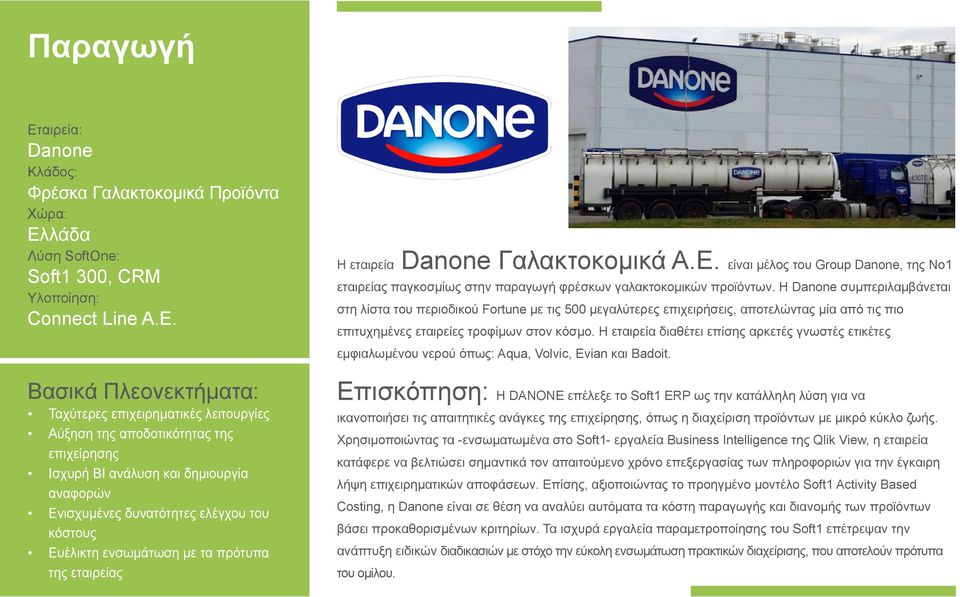 της εταιρείας H εταιρεία Danone Γαλακτοκομικά Α.Ε. είναι μέλος του Group Danone, της Νο1 εταιρείας παγκοσμίως στην παραγωγή φρέσκων γαλακτοκομικών προϊόντων.