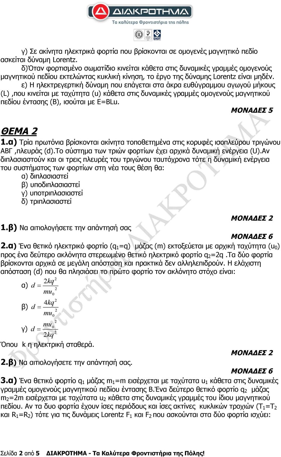 ε) Η ηλεκτρεγερτική δύναμη που επάγεται στα άκρα ευθύγραμμου αγωγού μήκους (L),που κινείται με ταχύτητα (u) κάθετα στις δυναμικές γραμμές ομογενούς μαγνητικού πεδίου έντασης (B), ισούται με E=BLu.