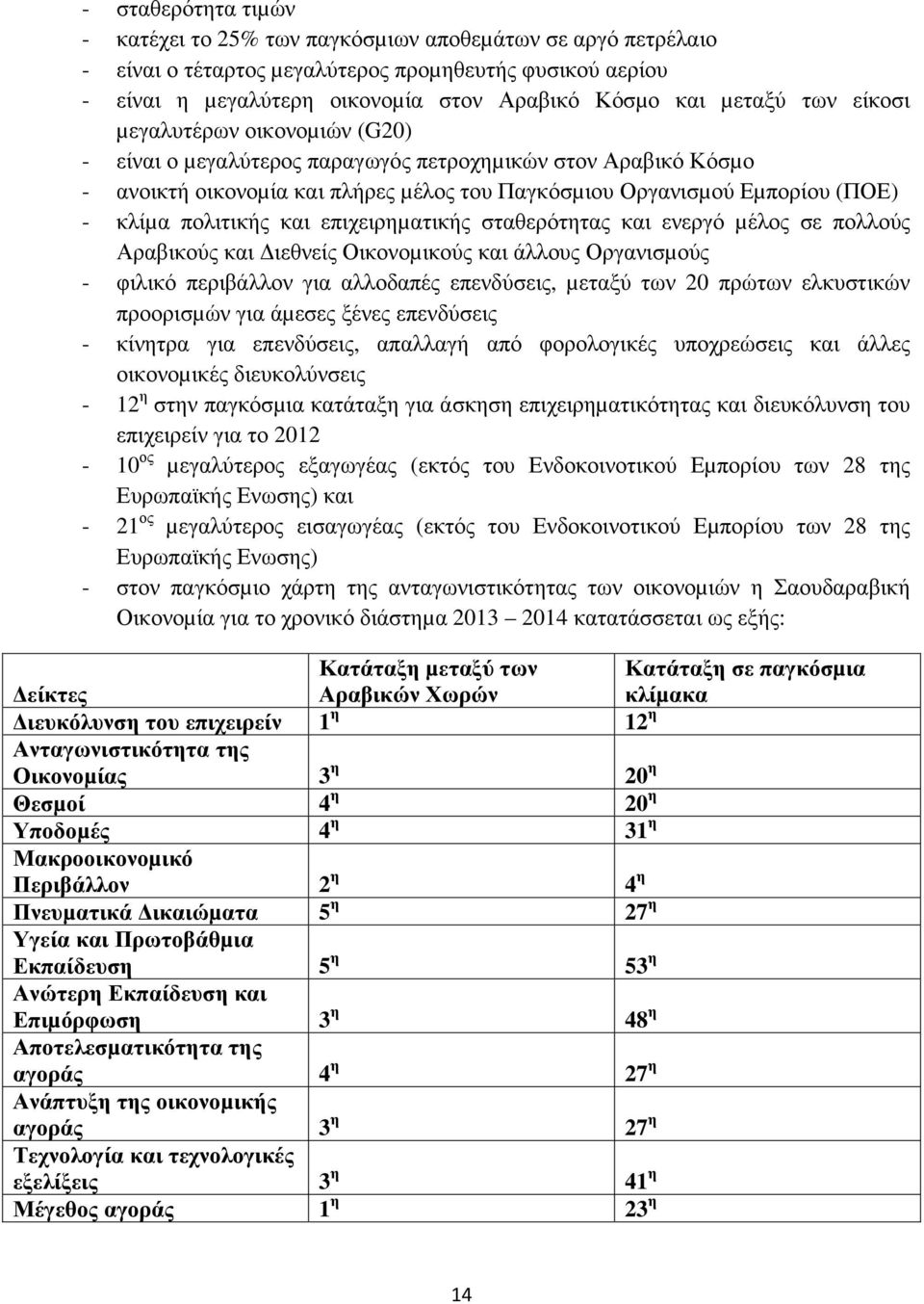 και επιχειρηµατικής σταθερότητας και ενεργό µέλος σε πολλούς Αραβικούς και ιεθνείς Οικονοµικούς και άλλους Οργανισµούς - φιλικό περιβάλλον για αλλοδαπές επενδύσεις, µεταξύ των 20 πρώτων ελκυστικών
