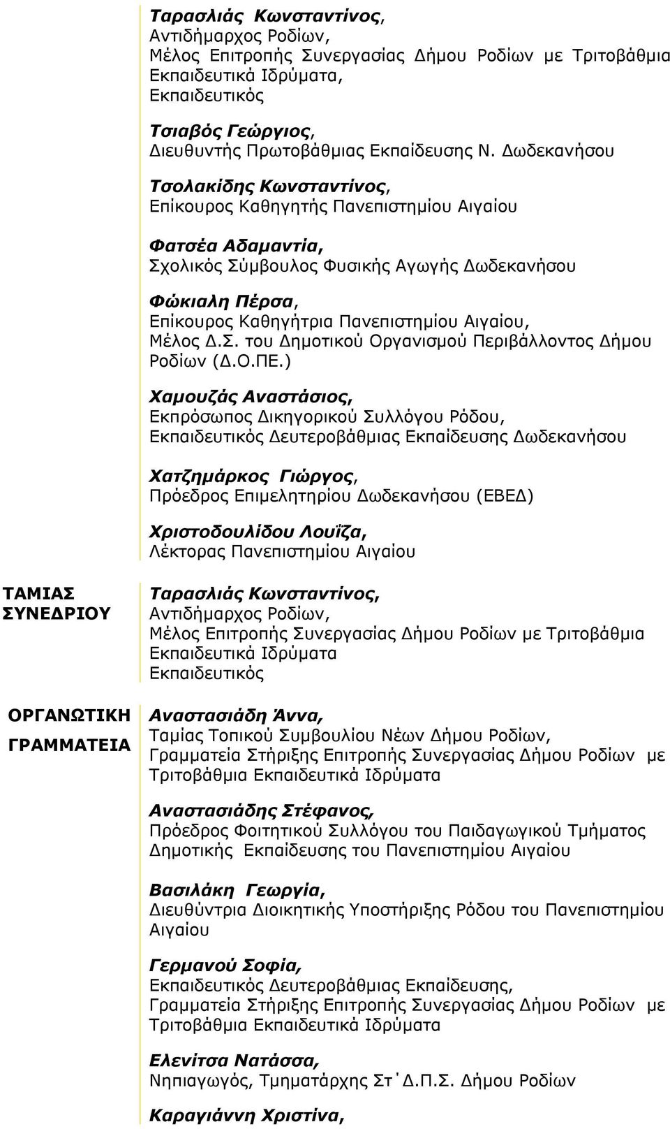 Αιγαίου, Μέλος Δ.Σ. του Δημοτικού Οργανισμού Περιβάλλοντος Δήμου Ροδίων (Δ.Ο.ΠΕ.