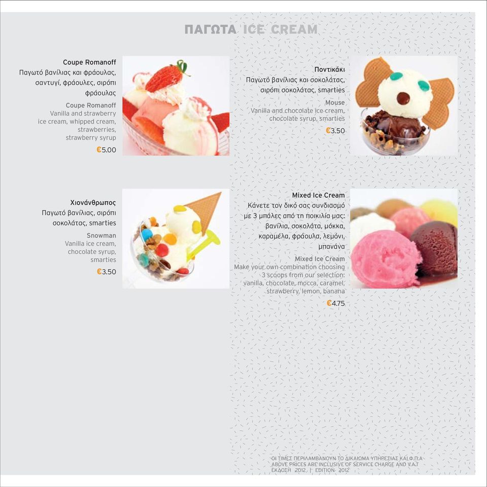 00 Χιονάνθρωπος Παγωτό βανίλιας, σιρόπι σοκολάτας, smarties Snowman Vanilla ice cream, chocolate syrup, smarties 3.