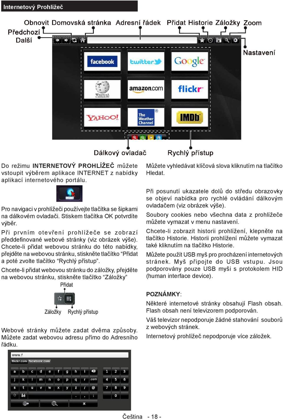 Při prvním otevření prohlížeče se zobrazí předdefinované webové stránky (viz obrázek výše).