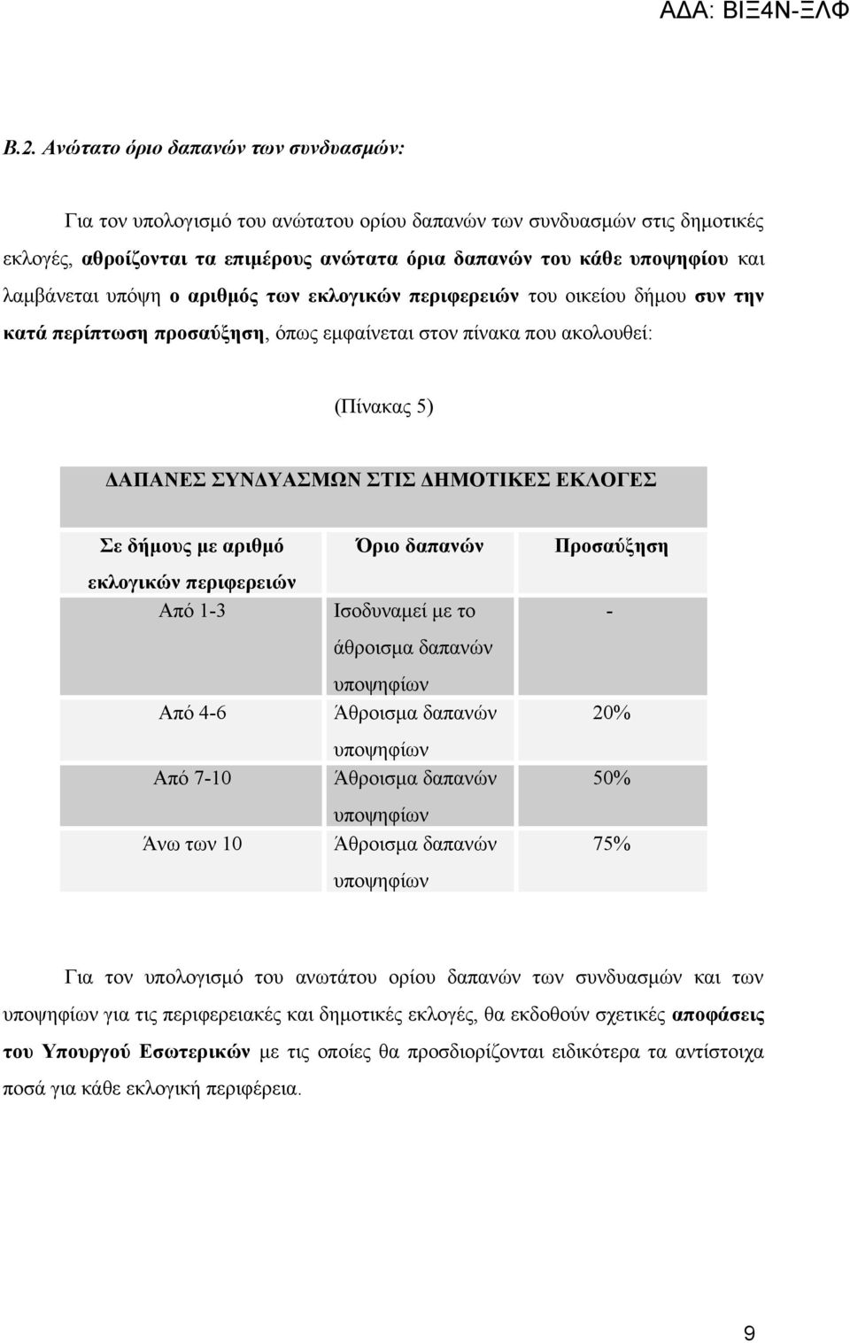 ΕΚΛΟΓΕΣ Σε δήμους με αριθμό εκλογικών περιφερειών Από 1-3 Από 4-6 Από 7-10 Άνω των 10 Όριο δαπανών Ισοδυναμεί με το άθροισμα δαπανών υποψηφίων Άθροισμα δαπανών υποψηφίων Άθροισμα δαπανών υποψηφίων