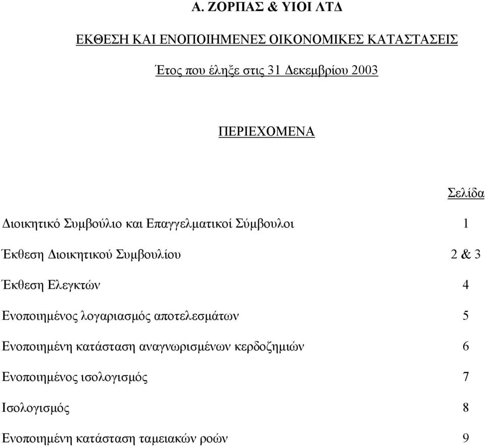 Συµβουλίου 2 & 3 Έκθεση Ελεγκτών 4 Ενοποιηµένος λογαριασµός αποτελεσµάτων 5 Ενοποιηµένη