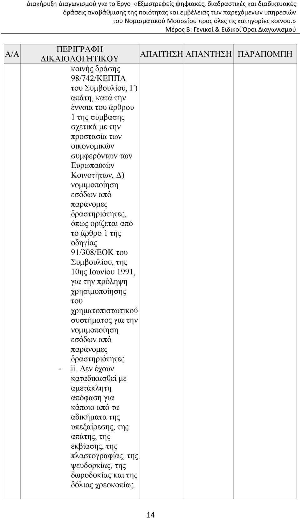 Συμβουλίου, της 10ης Ιουνίου 1991, για την πρόληψη χρησιμοποίησης του χρηματοπιστωτικού συστήματος για την νομιμοποίηση εσόδων από παράνομες δραστηριότητες - ii.