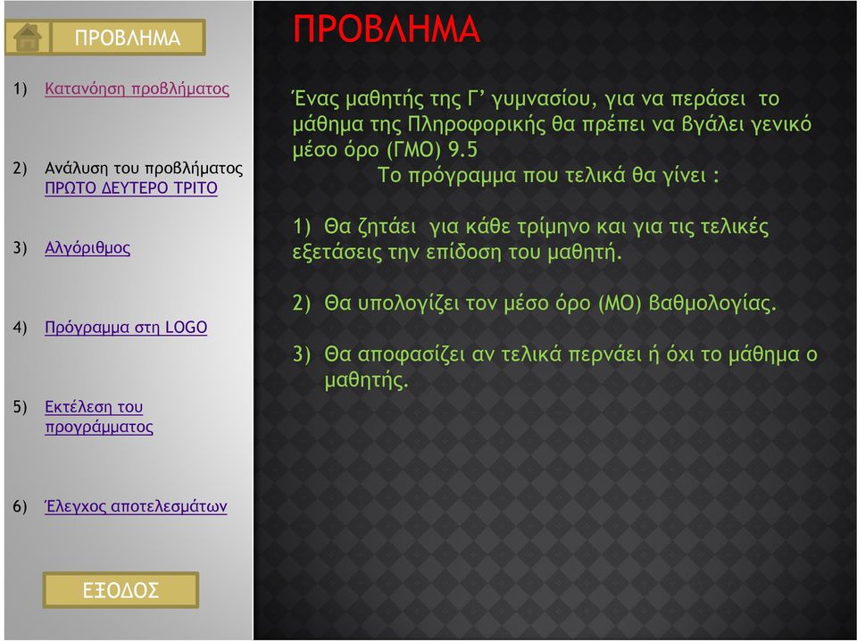 5 Το πρόγραμμα που τελικά θα γίνει : 1) Θα ζητάει για κάθε τρίμηνο και για τις τελικές