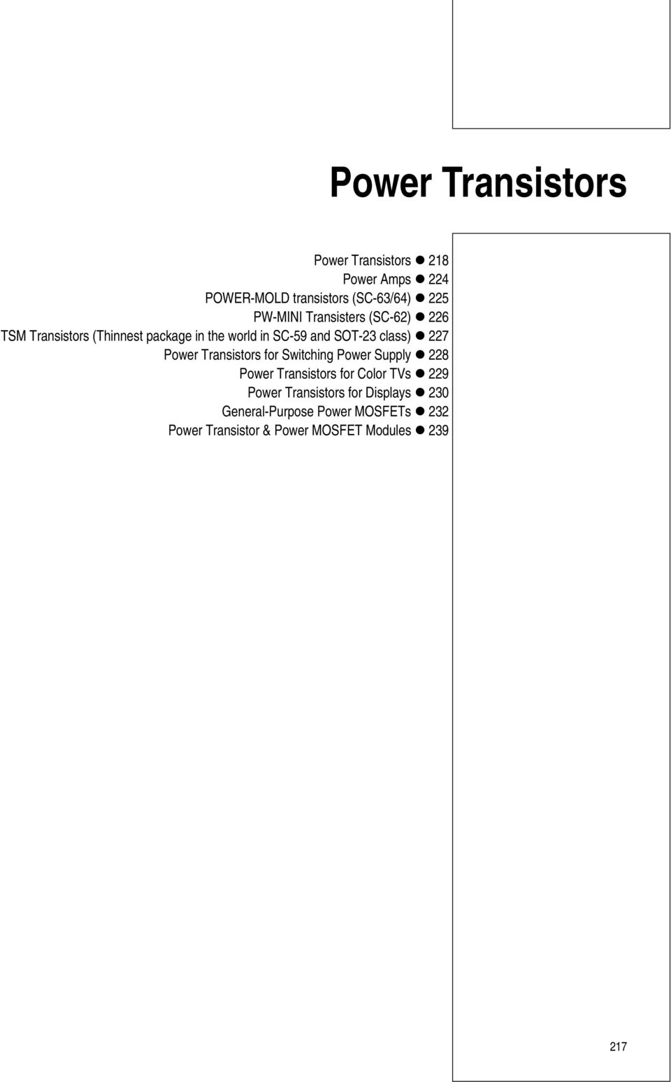 227 Power Transistors for Switching Power Supply 228 Power Transistors for Color TVs 229 Power