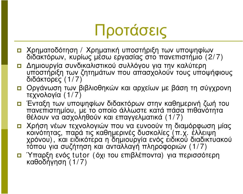 πανεπιστημίου, με το οποίο άλλωστε κατά πάσα πιθανότητα θέλουν να ασχοληθούν και επαγγελματικά (1/7) Χρήση νέων τεχνολογιών που να ευνοούν τη διαμόρφωση μίας κοινότητας, παρά τις καθημερινές