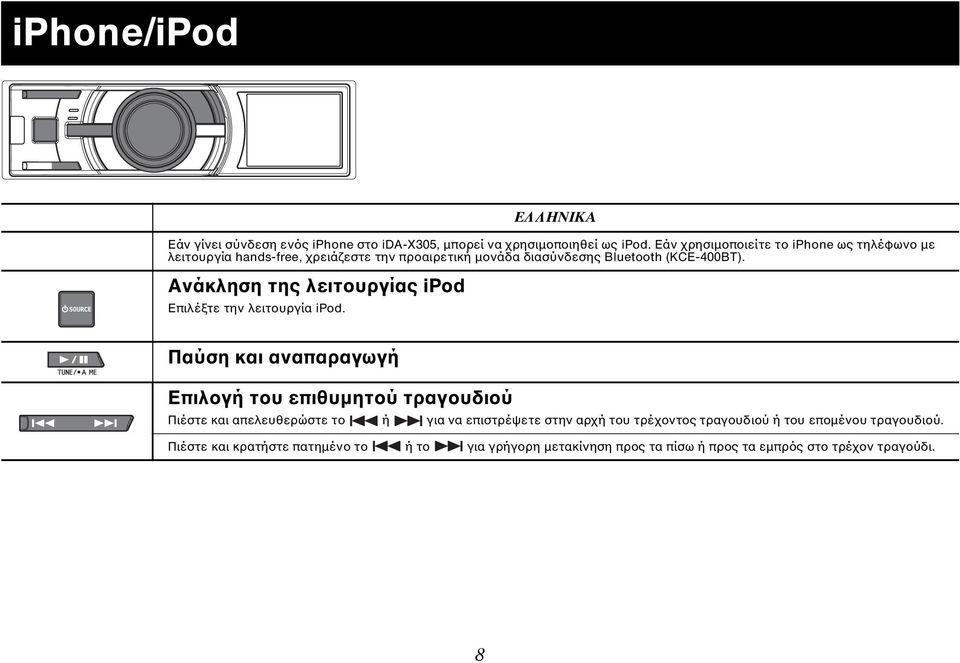 Ανάκληση της λειτουργίας ipod Επιλέξτε την λειτουργία ipod.