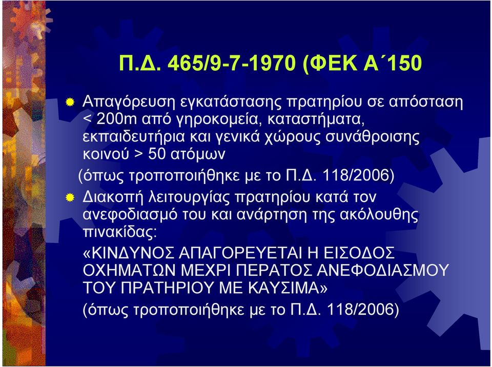 118/2006) Διακοπή λειτουργίας πρατηρίου κατά τον ανεφοδιασμό του και ανάρτηση της ακόλουθης πινακίδας: