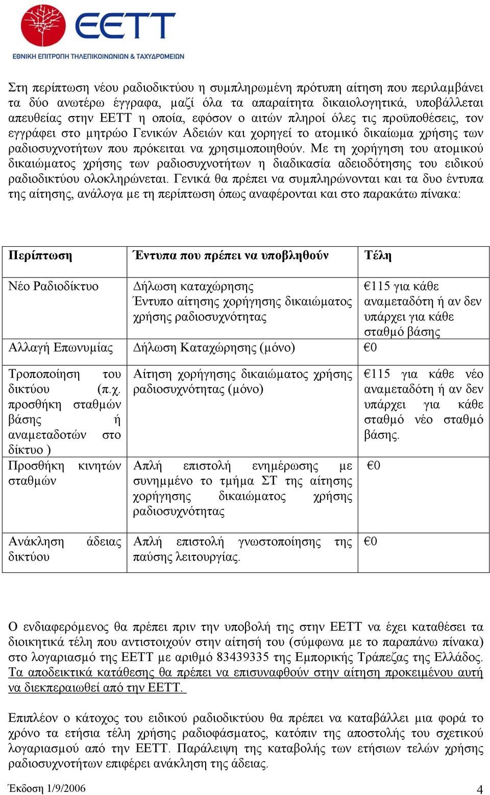 Με τη χορήγηση του ατοµικού δικαιώµατος χρήσης των ραδιοσυχνοτήτων η διαδικασία αδειοδότησης του ειδικού ραδιοδικτύου ολοκληρώνεται.