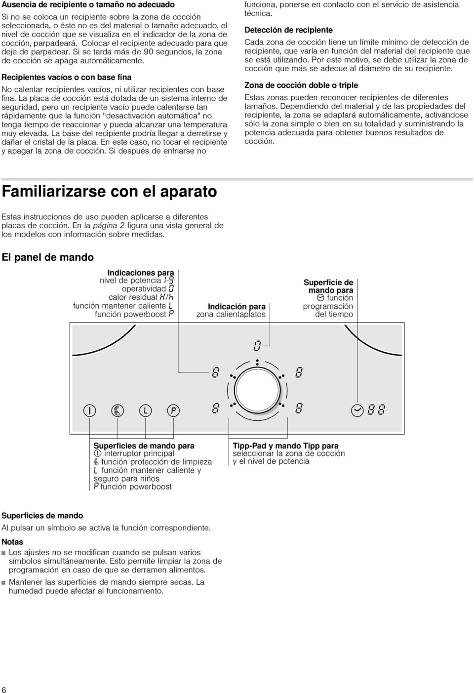 Recipientes vacíos o con base fina No calentar recipientes vacíos, ni utilizar recipientes con base fina.