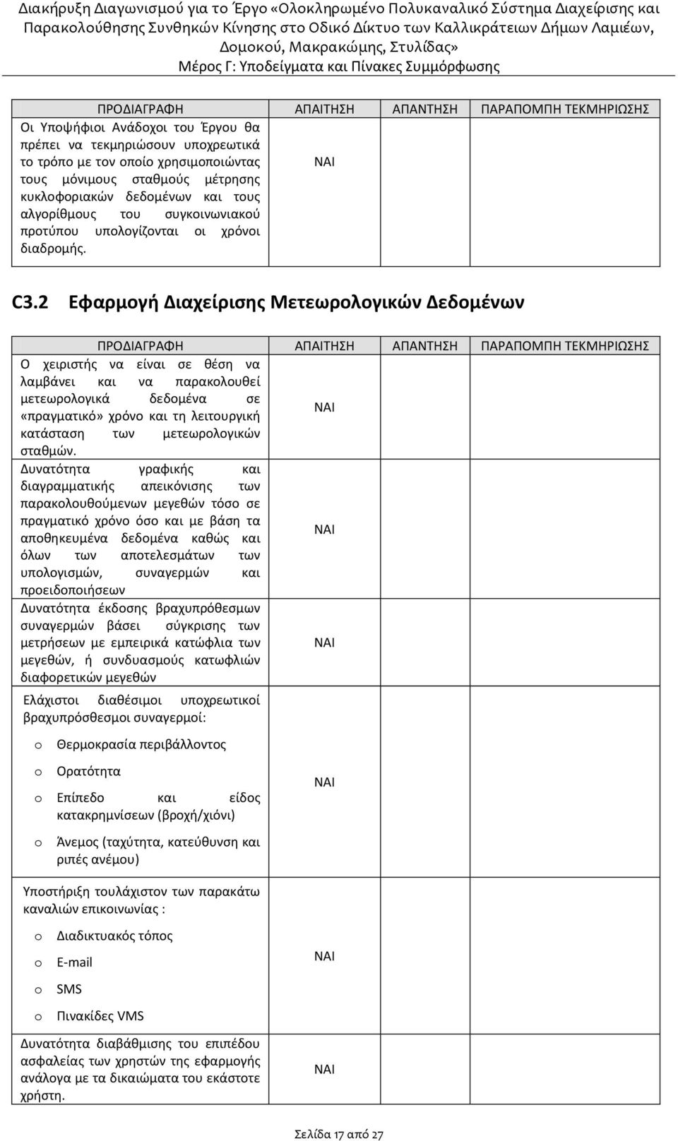 2 Εφαρμογή Διαχείρισης Μετεωρολογικών Δεδομένων ΠΡΟΔΙΑΓΡΑΦΗ ΑΠΑΙΤΗΣΗ ΑΠΑΝΤΗΣΗ ΠΑΡΑΠΟΜΠΗ ΤΕΚΜΗΡΙΩΣΗΣ Ο χειριστής να είναι σε θέση να λαμβάνει και να παρακολουθεί μετεωρολογικά δεδομένα σε «πραγματικό»